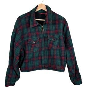 Paris Sport Club Women Small Vintage Holiday Wool‎ Plaid Full Zip Cropped Jacket